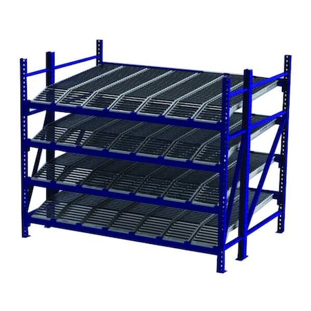 Unex Roller Rack Starter Gravity Flow Rack, 72 in D, 96 in W, 4 Shelves, Blue RR99K2R8X6-S