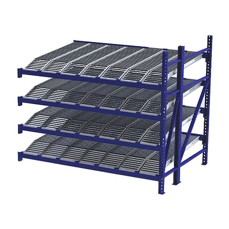 Unex Roller Rack Add-On Gravity Flow Rack, 72 in D, 96 in W, 4 Shelves, Blue RR99K2R8X6-A