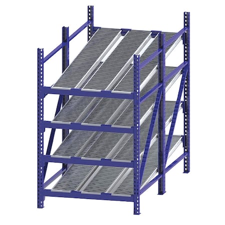 Unex Roller Rack Starter Gravity Flow Rack, 96 in D, 48 in W, 4 Shelves, Blue RR99S2R4X8-S