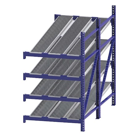 Unex Roller Rack Add-On Gravity Flow Rack, 96 in D, 48 in W, 4 Shelves, Blue RR99S2R4X8-A