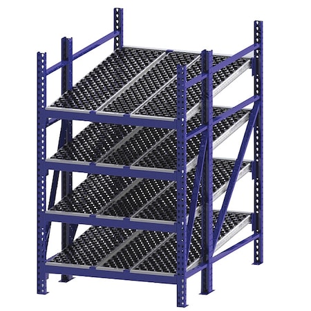 Unex Roller Rack Starter Gravity Flow Rack, 72 in D, 48 in W, 4 Shelves, Blue RR99S2W4X6-S