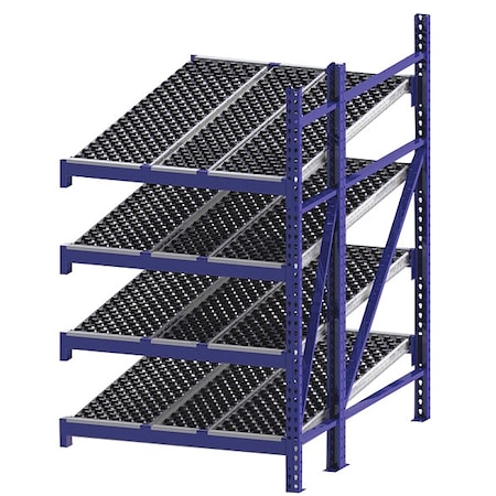 Unex Roller Rack Add-On Gravity Flow Rack, 72 in D, 48 in W, 4 Shelves, Blue RR99S2W4X6-A