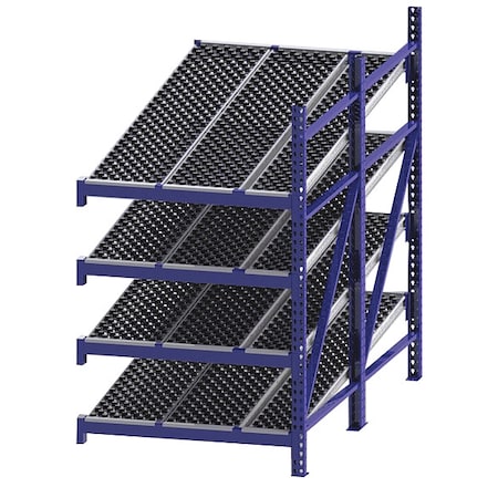 Unex Roller Rack Add-On Gravity Flow Rack, 96 in D, 48 in W, 4 Shelves, Blue RR99S2W4X8-A