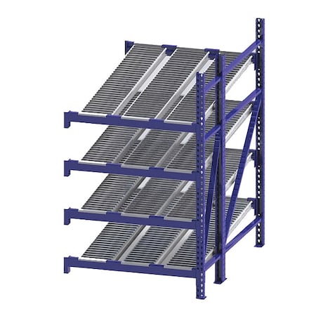 Unex Roller Rack Add-On Gravity Flow Rack, 72 in D, 48 in W, 4 Shelves, Blue RR99S2R4X6-A