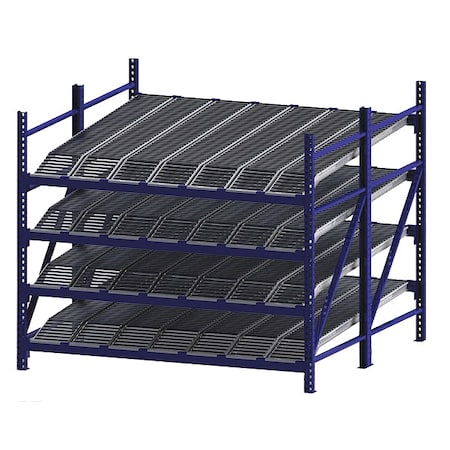 Unex Roller Rack Starter Gravity Flow Rack, 96 in D, 96 in W, 4 Shelves, Blue RR99K2R8X8-S