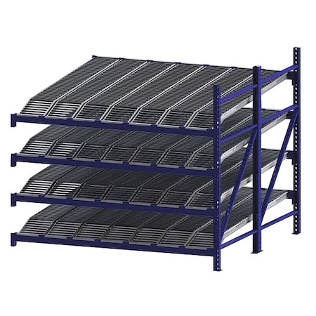Unex Roller Rack Add-On Gravity Flow Rack, 96 in D, 96 in W, 4 Shelves, Blue RR99K2R8X8-A