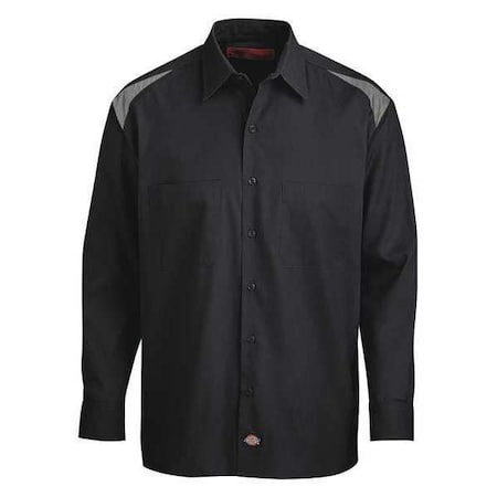 Dickies Men's Long Sleeve Shirt, 35% Cotton, 65% Polyester, Button Down, Black/Gray, XL 6605BS RG XL