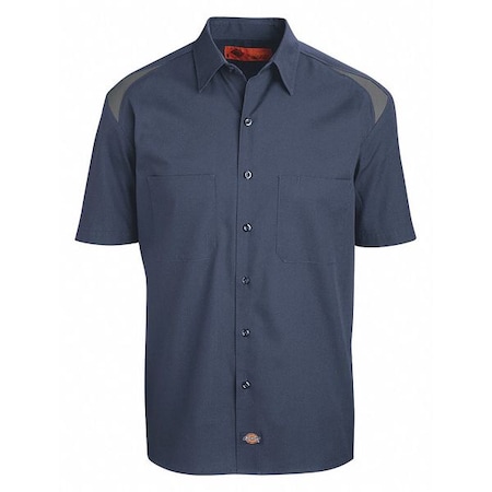 Dickies Men's Short Sleeve Shirt, 35% Cotton, 65% Polyester, Button Down, Gray/Navy, L 05DNSM RG L
