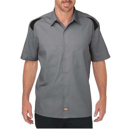 Dickies Men's Short Sleeve Shirt, 35% Cotton, 65% Polyester, Button Down, Black/Gray, XL 05SMBK RG XL