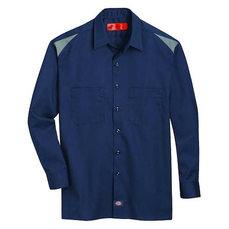 Dickies Men's Long Sleeve Shirt, 35% Cotton, 65% Polyester, Button Down, Gray/Navy, XL 6605DS RG XL