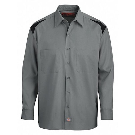Dickies Men's Long Sleeve Shirt, 35% Cotton, 65% Polyester, Button Down, Black/Gray, 2XL 6605SB RG 2XL