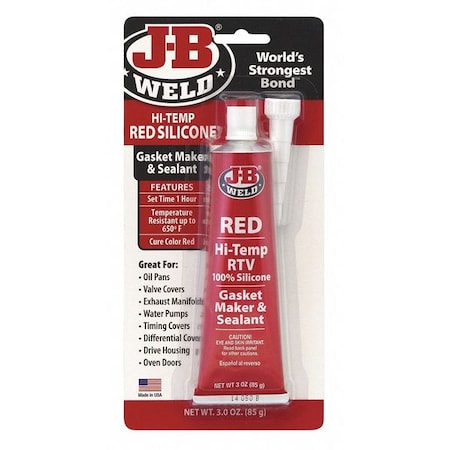 J-B Weld Gasket Sealant, 3 oz, Tube, Red, Silicone Base, HighHeat(TM) 31314