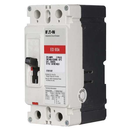 Eaton Molded Case Circuit Breaker, ED Series, 200A, 2 Pole, 240V AC, 65kA at 240V AC ED2200