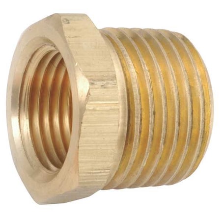 ZORO SELECT Brass Hex Bushing, MNPT x FNPT, 1/2" x 1/4" Pipe Size 706110-0804