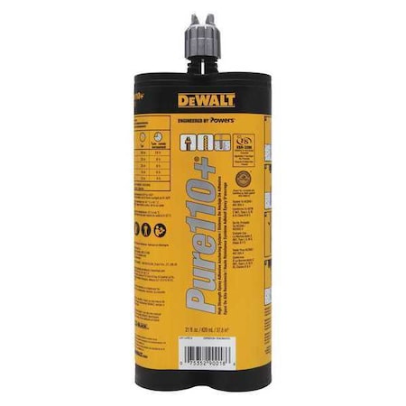 Dewalt Pure110+ Epoxy, 20.5 Oz Container Size Cartridge, Includes Mixing Nozzle 08321SD-PWR