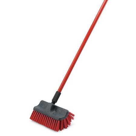 LIBMAN 6 in W Scrub Brush, Medium, 55 in L Handle, 10 in L Brush, Red, Wood, 10 in L Overall 532