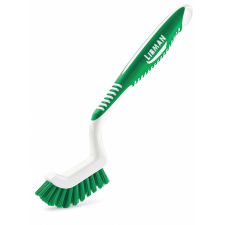 LIBMAN Tile and Grout Brush, 6-1/4 in L Handle, 3 1/2 in L Brush, Green, Polypropylene, 9 3/4 in L Overall 18