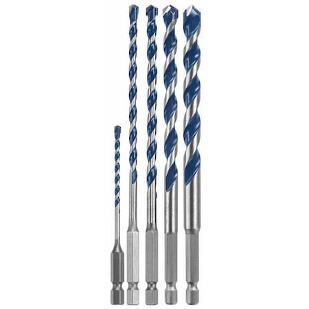 BOSCH 4-Cutter Hammer Drill Bit Set 1/8", 3/16", 1/4", 5/16", 3/8" Hex, 5PK HCBG500T