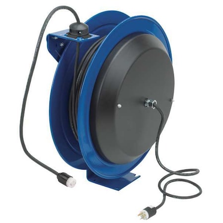 Coxreels Cord Reel, Spring Retracted, NEMA 5-20R, 12 AWG, Blue Reel Color, 100 ft Length, 1 Outlets PC24-0012-A