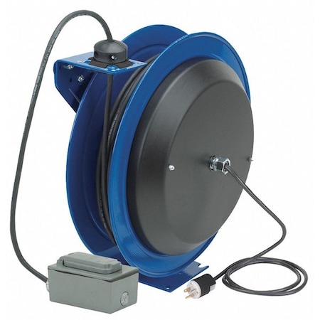 Coxreels Cord Reel, Spring Retracted, NEMA 5-20R, 16 AWG, Blue Reel Color, 100 ft Length, 2 Outlets PC24-0016-F