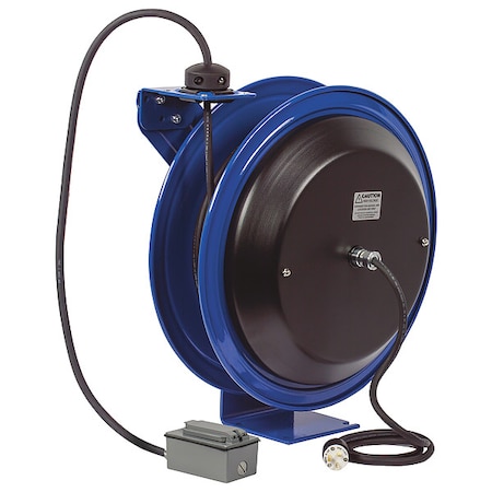 Coxreels Cord Reel With Hand Lamp, Spring Retracted, NEMA 5-20R, 12 AWG, Blue Reel Color, 75 ft Length PC19-7512-F