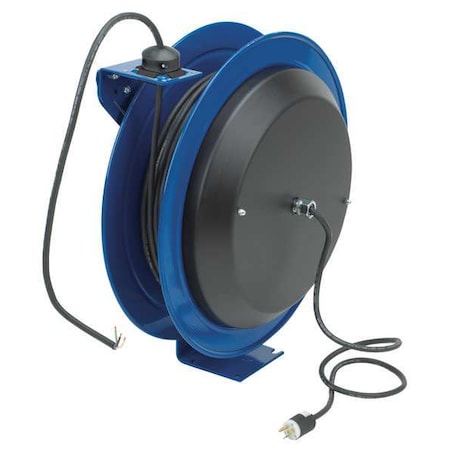 Coxreels Cord Reel, Spring Retracted, Flying Lead, 12 AWG, Blue Reel Color, 100 ft Length PC24-0012-X