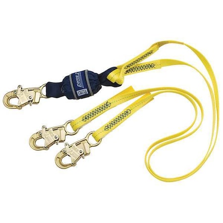 3M Dbi-Sala Force(TM)2 Shock Absorbing Lanyard, 6 ft. Length, Snap Hook, Steel, 2 Leg(s) 1246161