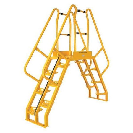 Vestil 14 Step Yellow Cross-Over Ladder 97" x 91" 350 lb Capacity COLA-4-56-32