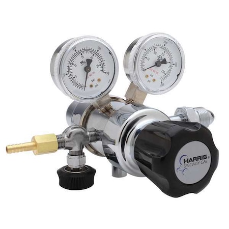 Harris Specialty Gas Regulator, Argon, Helium, Nitrogen, Two Stage, 0.965"-14 Inlet, 1/4 in Outlet KH1026