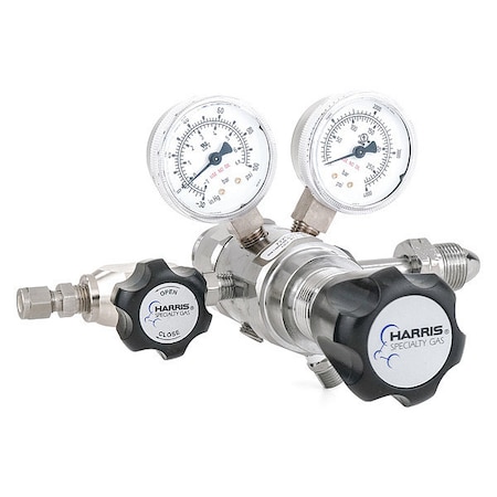 Harris High Purity Gas Regulator, Industrial Air, Two Stage, 0.965"-14 Inlet, 1/4 in Outlet, 0 to 50 psi KH1101