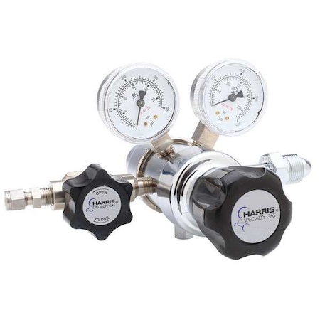 Harris High Purity Gas Regulator, Carbon Dioxide, Two Stage, 0.825"-14 Inlet, 1/4 in Outlet, 0 to 15 psi KH1052