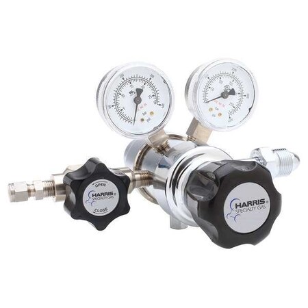 Harris High Purity Gas Regulator, Hydrogen, Methane, Two Stage, 0.825"-14 Inlet, 1/4 in Outlet KH1056