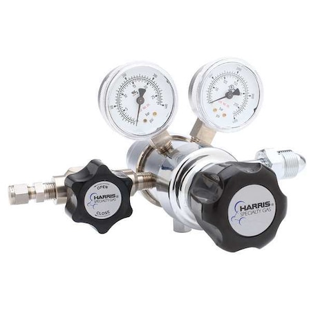 Harris High Purity Gas Regulator, Hydrogen, Methane, Two Stage, 0.825"-14 Inlet, 1/4 in Outlet KH1057