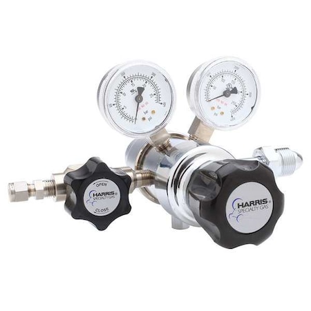 Harris High Purity Gas Regulator, Argon, Helium, Nitrogen, Two Stage, 0.965"-14 Inlet, 1/4 in Outlet KH1058