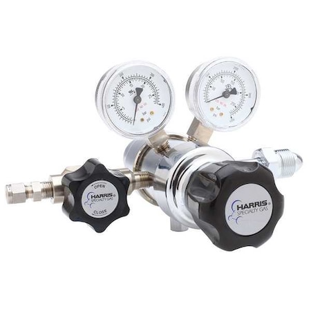 Harris High Purity Gas Regulator, Argon, Helium, Nitrogen, Two Stage, 0.965"-14 Inlet, 1/4 in Outlet KH1060