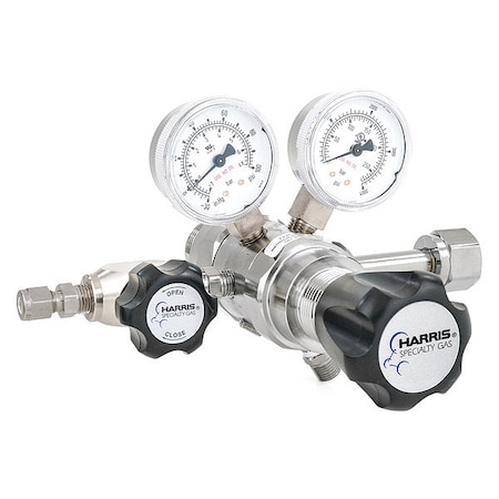 Harris High Purity Gas Regulator, Carbon Dioxide, Two Stage, 0.825"-14 Inlet, 1/4 in Outlet, 0 to 50 psi KH1083
