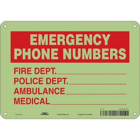 Condor EMERGENCY PHONE NUMBERS, FIRE DEPT., POLICE DEPT., AMBULANCE, MEDICAL, 10 in W x 7 in H, 469D70 469D70