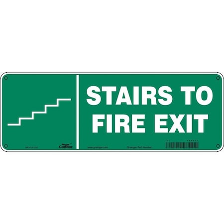 Condor SAFETY SIGN FIRE AND EMERGENCY, Aluminum, 14 in W, 5 in H, STAIRS TO FIRE EXIT, Green, White 469D37