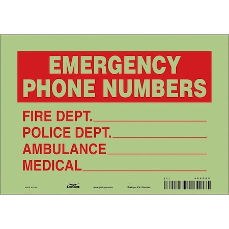Condor EMERGENCY PHONE NUMBERS, FIRE DEPT., POLICE DEPT., AMBULANCE, MEDICAL, 10 in W x 7 in H, 469D68 469D68