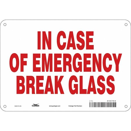 Condor SAFETY SIGN FIRE AND EMERGENCY, 7 in Height, 10 in Width, Aluminum, Vertical Rectangle, English 469F82