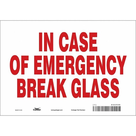 Condor SAFETY SIGN FIRE AND EMERGENCY, 7 in Height, 10 in Width, Vinyl, Vertical Rectangle, English 469F86