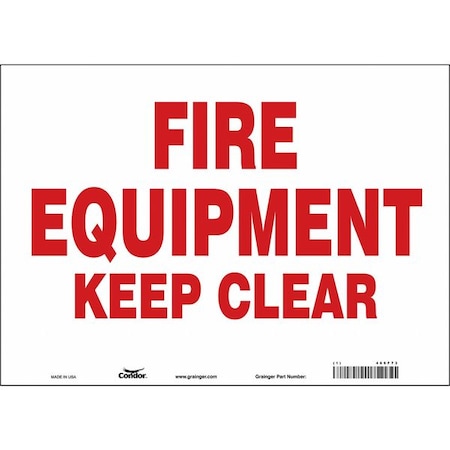 Condor No Header, FIRE EQUIPMENT KEEP CLEAR, 14 in W x 10 in H, Horizontal Rectangle, Vinyl 469F73