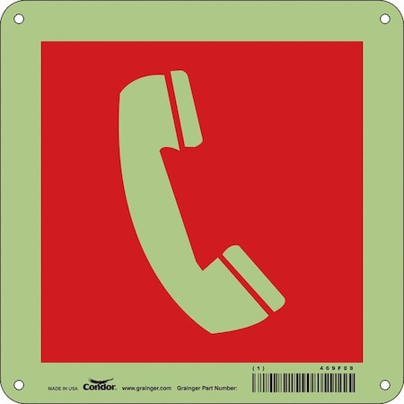 Condor EMERGENCY TELEPHONE GRAPHIC, 8 in W x 8 in H, Square, Aluminum, 469F08 469F08