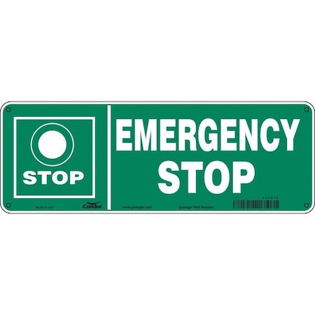 Condor Emergency Stop Sign, 14" W, 5" H, Aluminum, Green, White 469G48