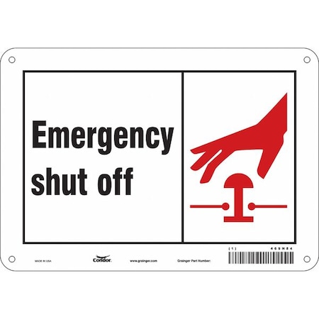 Condor EMERGENCY SHUT OFF, 10 in W x 7 in H, Vertical Rectangle, Aluminum, 469H84 469H84