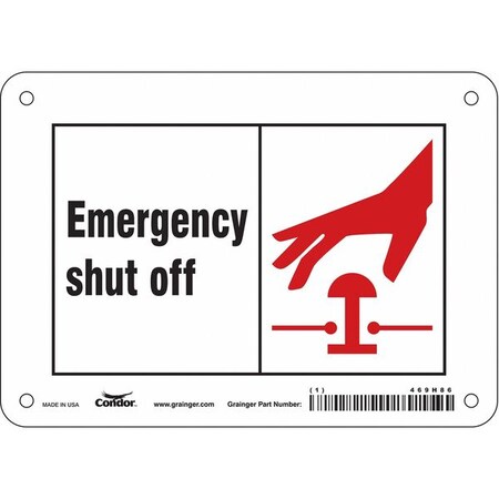 Condor EMERGENCY SHUT OFF, 7 in W x 5 in H, Horizontal Rectangle, Polyethylene, 469H86 469H86