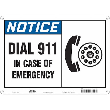 Condor Notice, DIAL 911 IN CASE OF EMERGENCY, 14 in W x 10 in H, Horizontal Rectangle, Polyethylene, 469H17 469H17