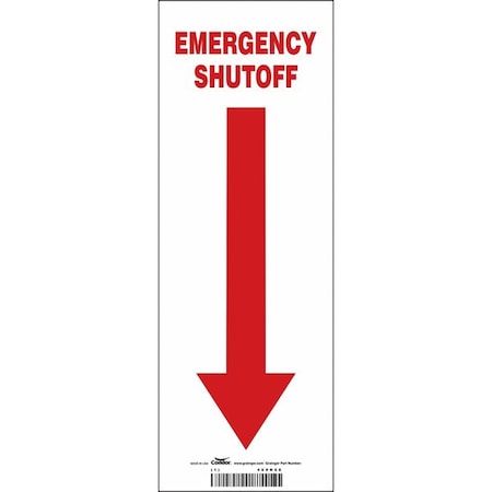 Condor EMERGENCY SHUTOFF, Vinyl, 14 in x 5 in, Adhesive 469H68