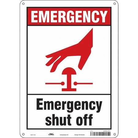 Condor EMERGENCY SHUT OFF, 10 in W x 14 in H, Vertical Rectangle, Aluminum, 469J93 469J93