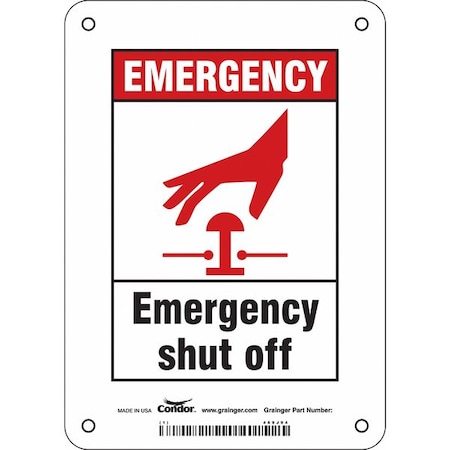 Condor EMERGENCY SHUT OFF, 5 in W x 7 in H, Vertical Rectangle, Polyethylene, 469J94 469J94